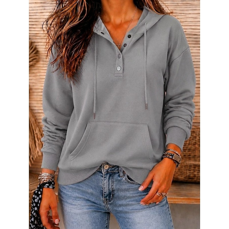 Harriet button-neck hooded sweatshirt in blue, front view