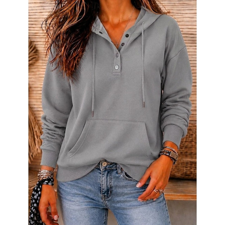 Harriet button-neck hooded sweatshirt in blue, front view