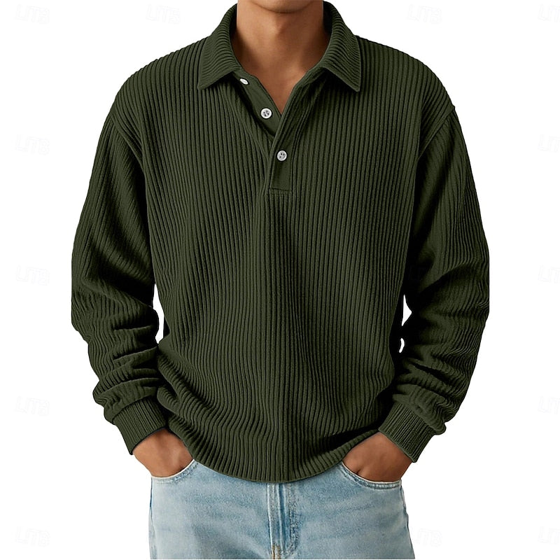 Holden ribbed long sleeve polo shirt in green, front view