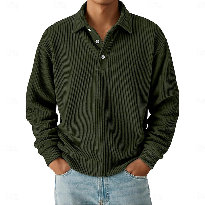 Holden ribbed long sleeve polo shirt in green, front view