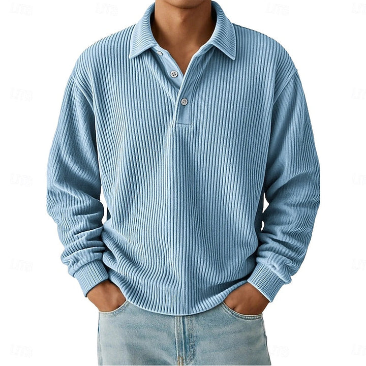 Holden ribbed long sleeve polo shirt in light blue, front view