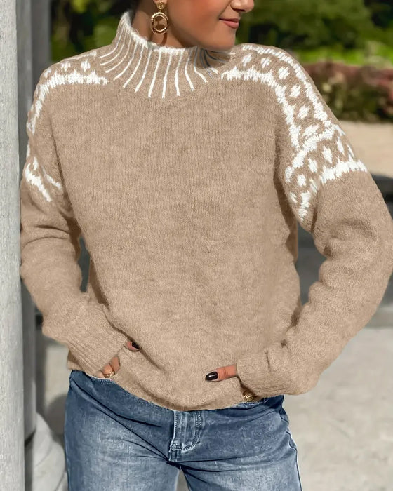 Isolde khaki animal print turtleneck sweater, front view