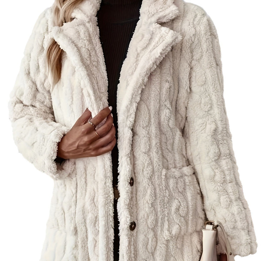Josephine teddy coat close-up showing textured surface and button closure