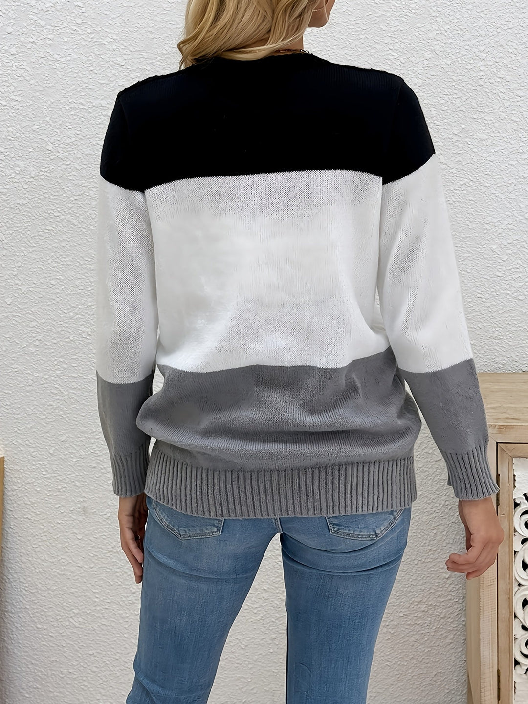 Josephine colorblock cable knit cardigan in pink and black, front view