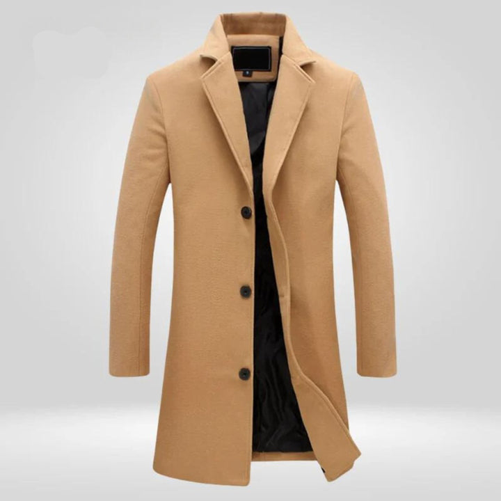 Julian single-breasted wool coat in camel, front view
