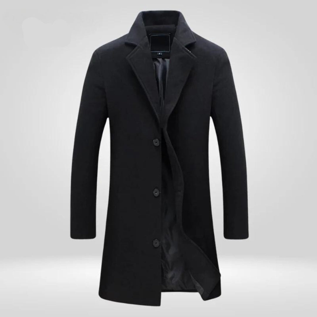 Julian single-breasted wool coat in black, front view