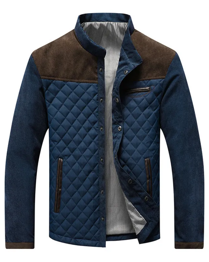 Julian quilted jacket with snap-button placket and chest pocket, front view