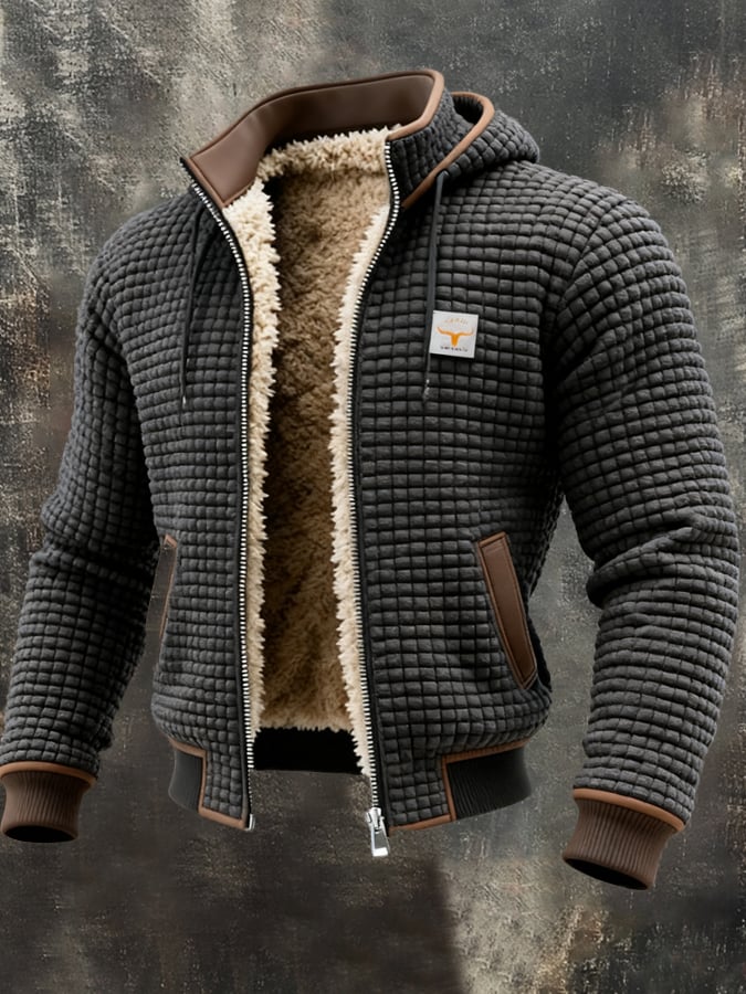 Lachlan quilted hooded jacket on textured backdrop, front view