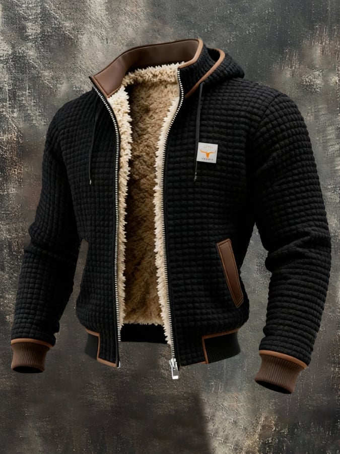 Lachlan quilted hooded jacket in black, front view