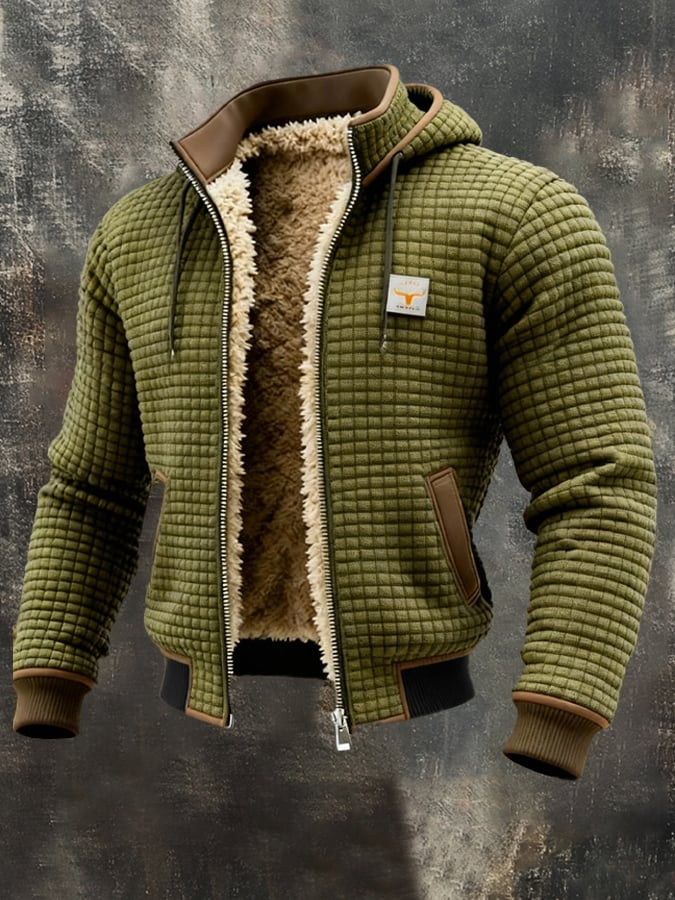 Lachlan quilted hooded jacket in olive green, front view