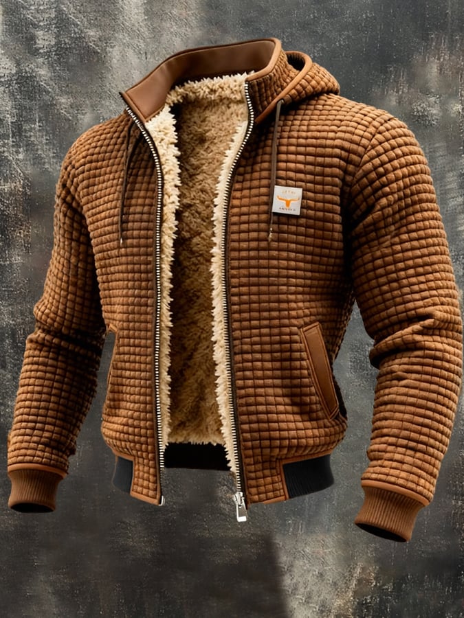Lachlan quilted hooded jacket in brown, front view