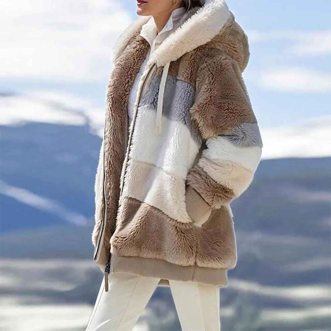 Marceline oversized hooded jacket in earth brown, side profile view