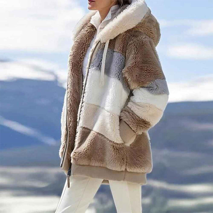 Marceline oversized hooded jacket in earth brown, side profile view