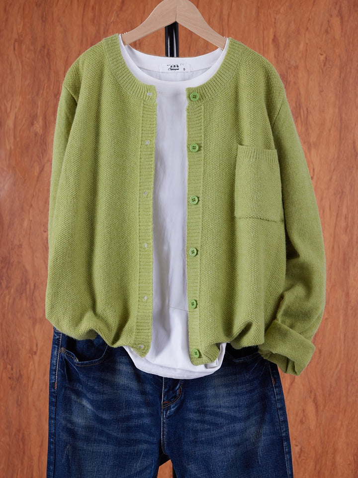 Marceline relaxed button-front knit cardigan in grey, front view