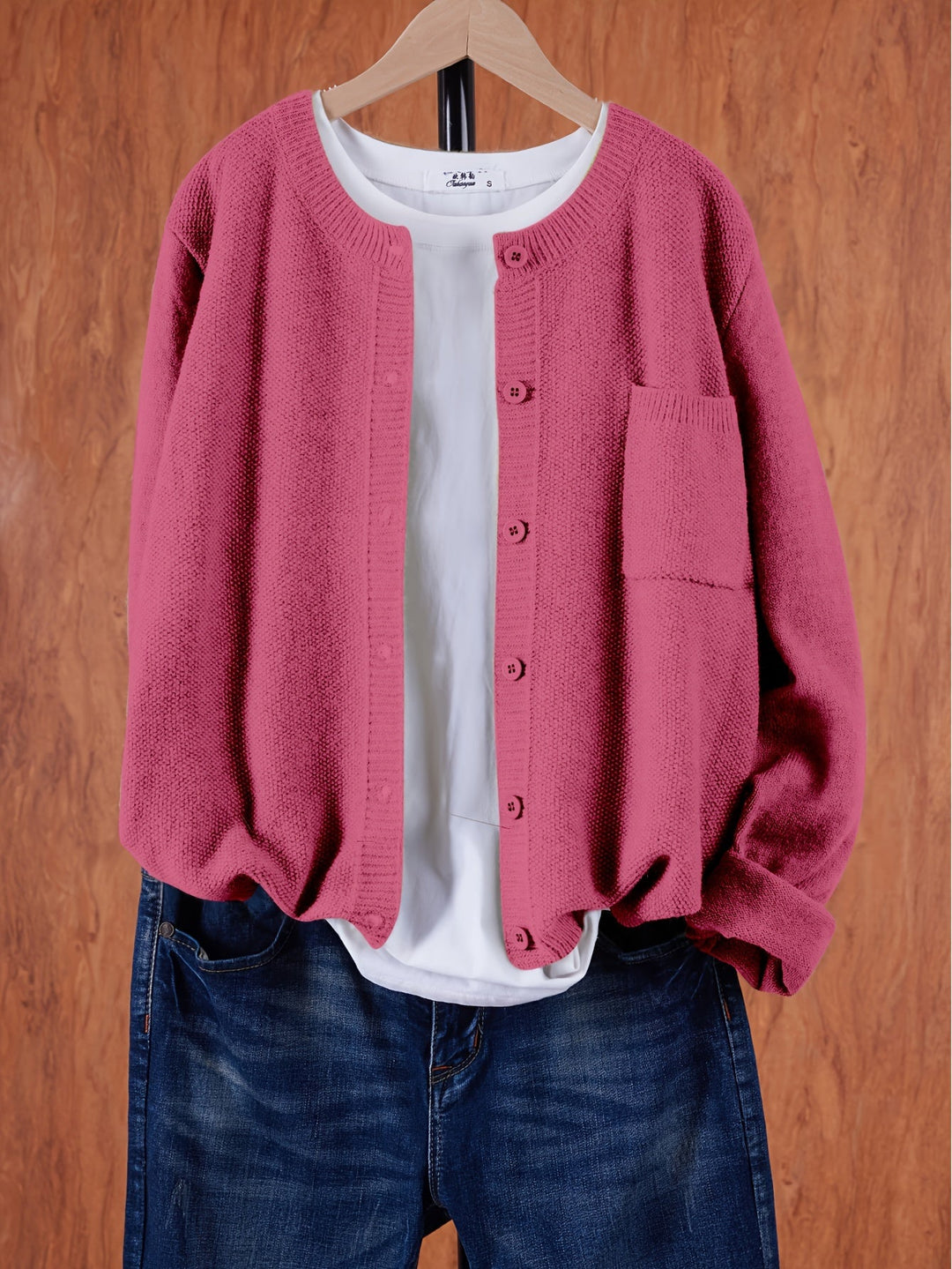 Marceline relaxed button-front knit cardigan in grey, front view