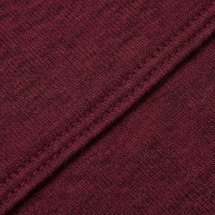 Close-up of Marcellus burgundy knit fabric texture and stitching