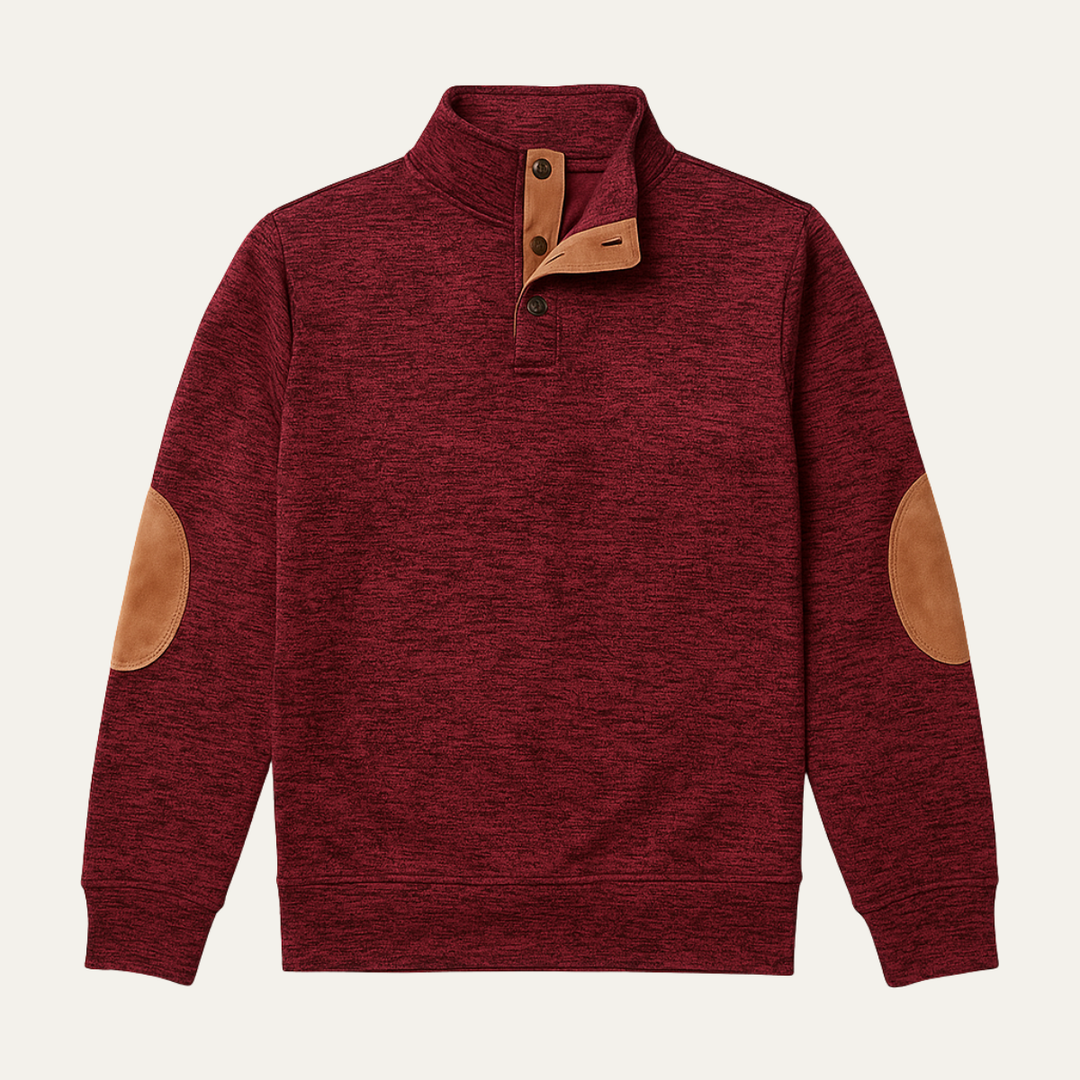 Marcellus burgundy sweater laid flat, front view