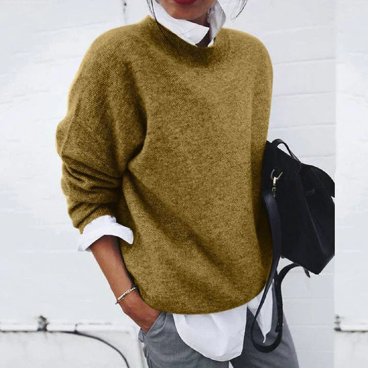 Marguerite oversized mock neck sweater in khaki, front view