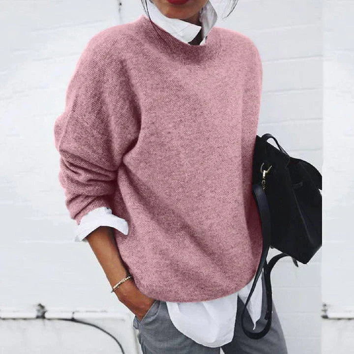 Marguerite oversized mock neck sweater in pink, front view