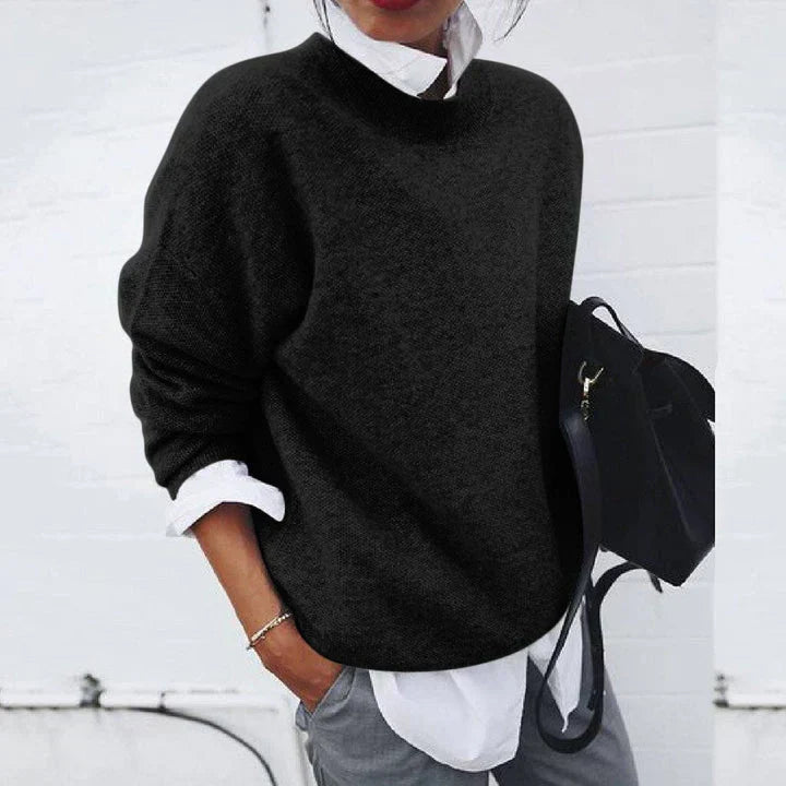 Marguerite oversized mock neck sweater in light gray, front view