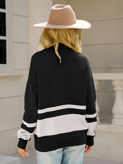 Marigold colorblock quarter zip sweater, back view