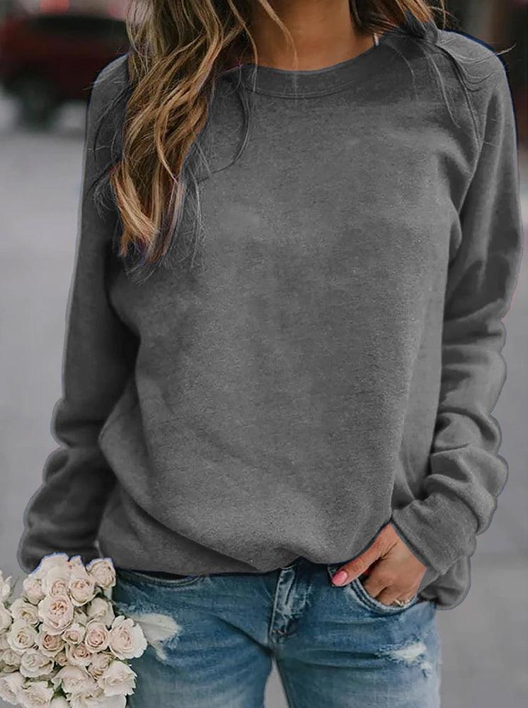 Marlowe crew neck long sleeve sweater in gray, front view close-up