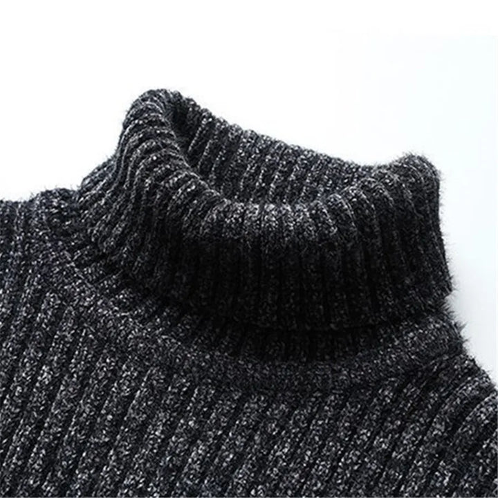 Maxwell ribbed turtleneck sweater, collar detail on mannequin