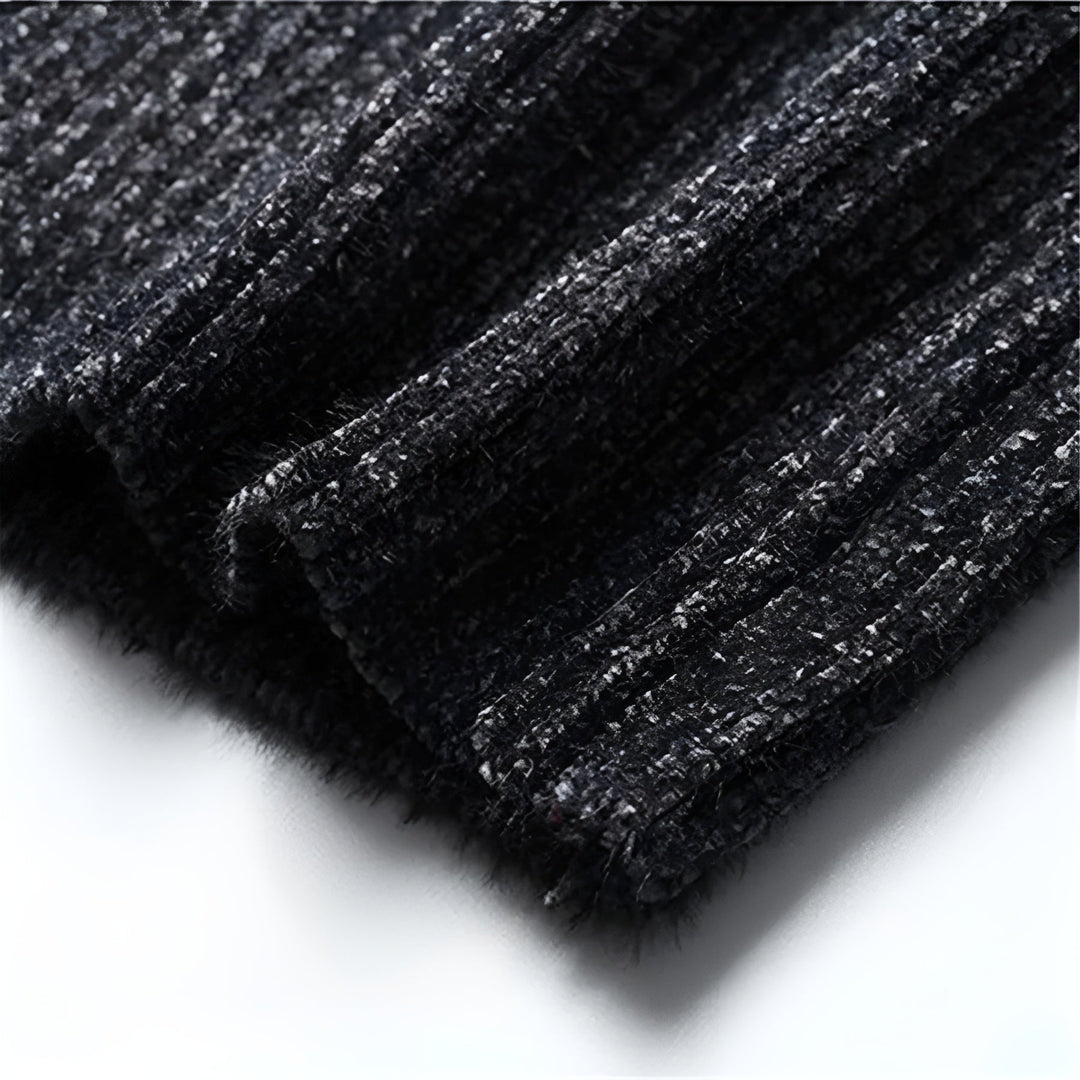 Maxwell ribbed turtleneck sweater, collar close-up flat lay