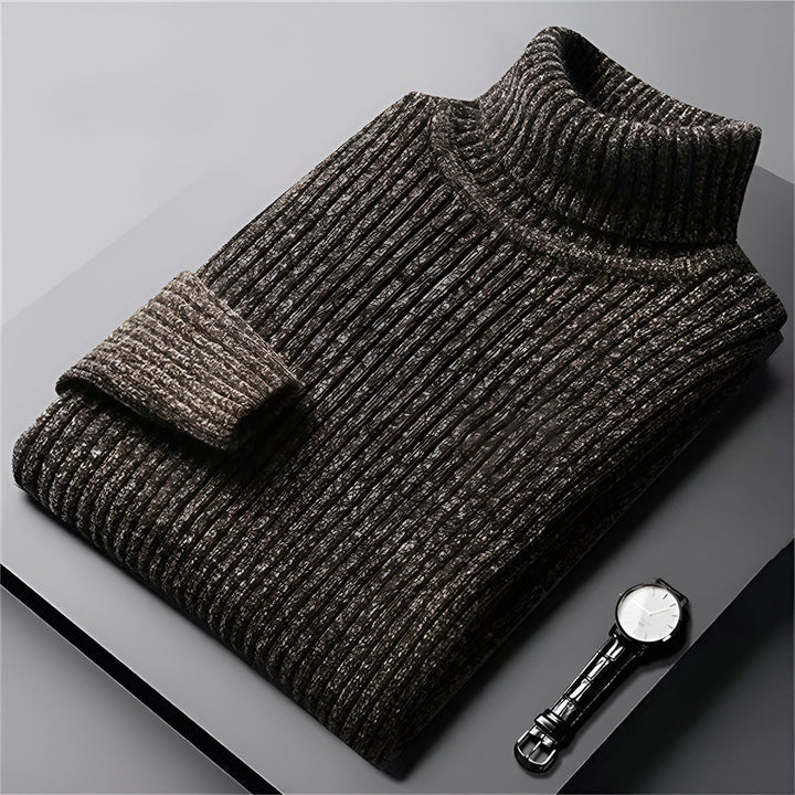 Maxwell ribbed turtleneck sweater, folded flat with watch alternate angle