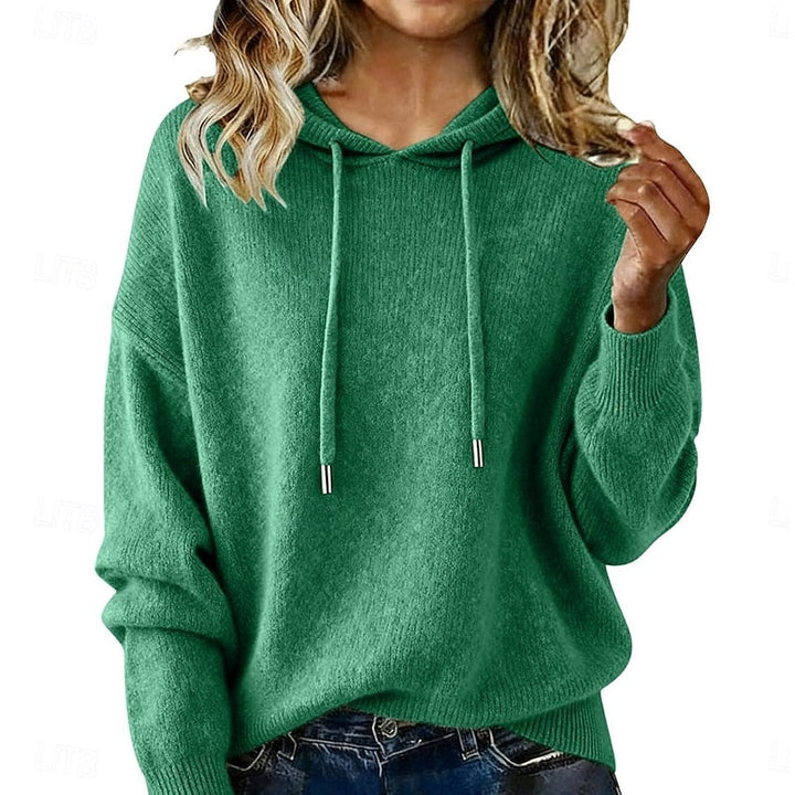 Meredith relaxed hooded knit sweater in green, front view