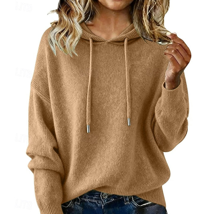 Meredith relaxed hooded knit sweater in khaki, front view