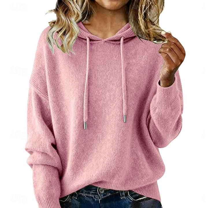 Meredith relaxed hooded knit sweater in orange, front view