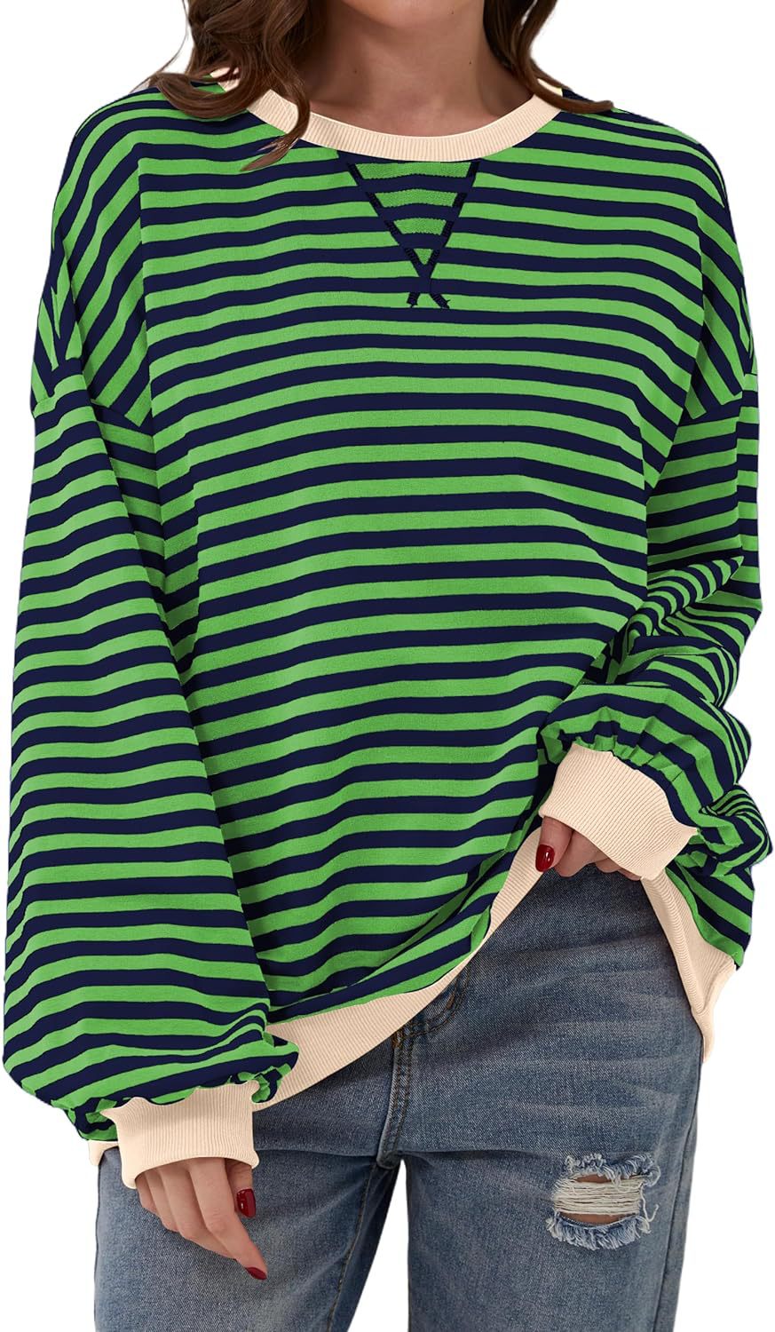 Priscilla striped sweater color options grid, multiple colorways