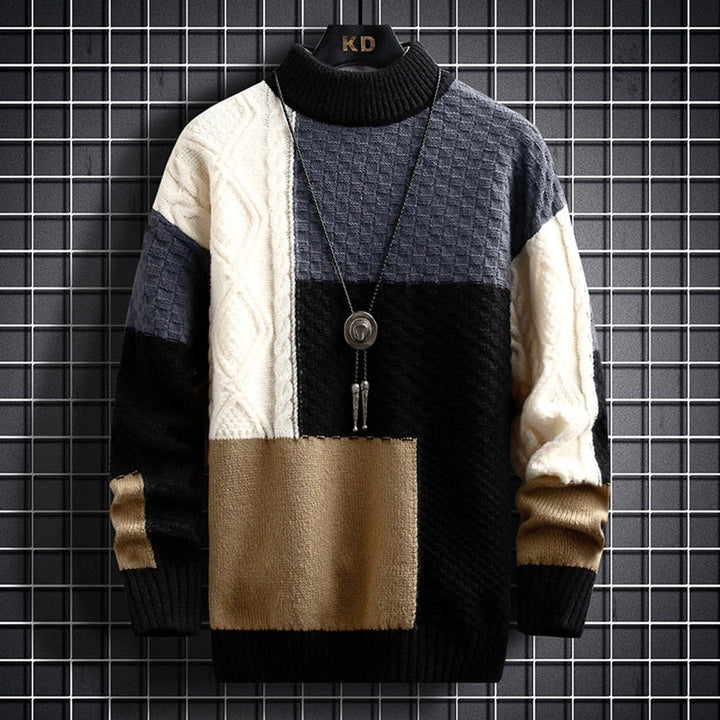 Roland colorblock chunky knit sweater in alternate colorway, front view
