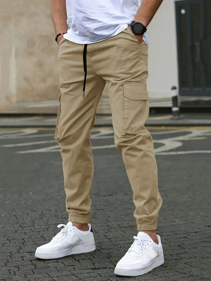 Ronan khaki cargo jogger pants, front side view