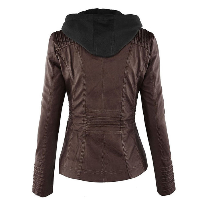 Rosalind hooded faux leather jacket in black, front view