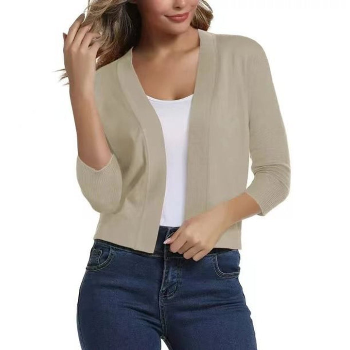 Rosalind open front cropped cardigan in navy blue, front view
