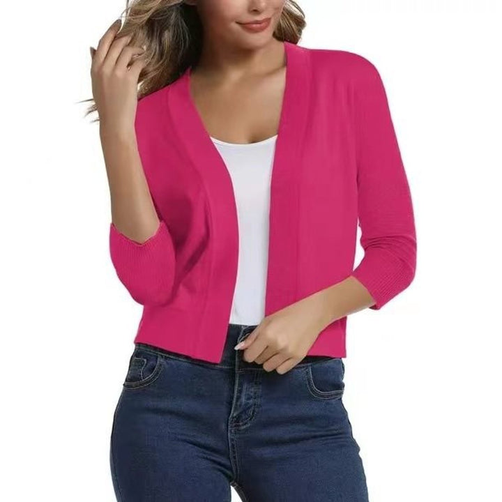 Rosalind open front cropped cardigan in navy blue, front view