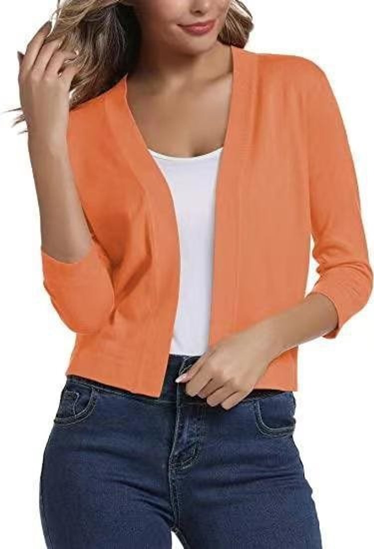 Rosalind open front cropped cardigan in navy blue, front view
