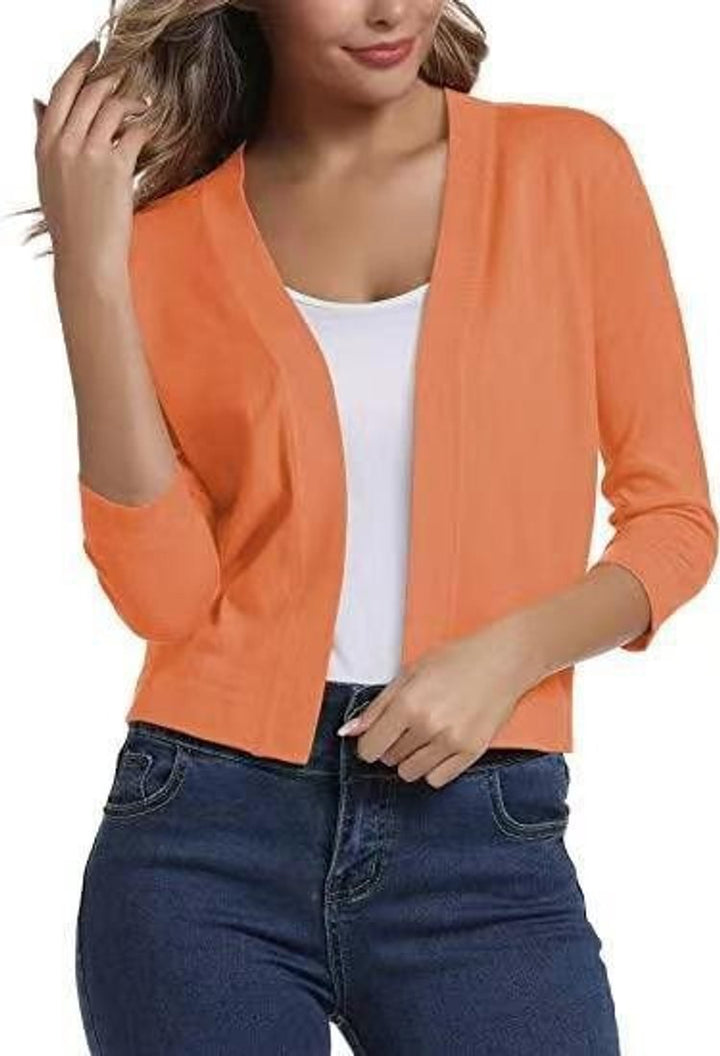 Rosalind open front cropped cardigan in navy blue, front view
