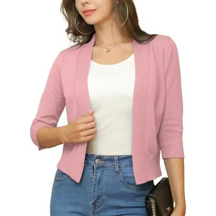Rosalind open front cropped cardigan in navy blue, front view