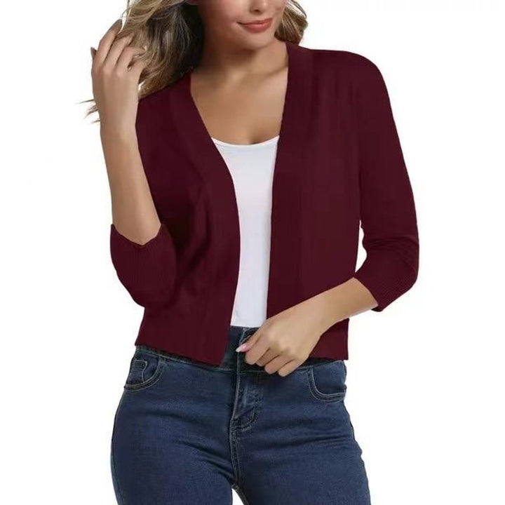 Rosalind open front cropped cardigan in navy blue, front view