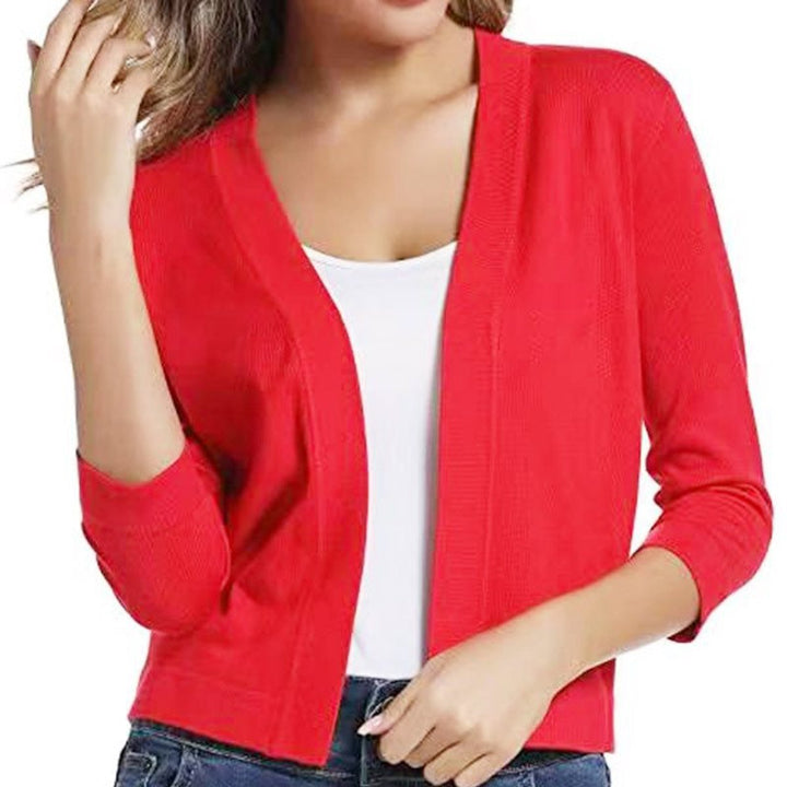 Rosalind open front cropped cardigan in navy blue, front view