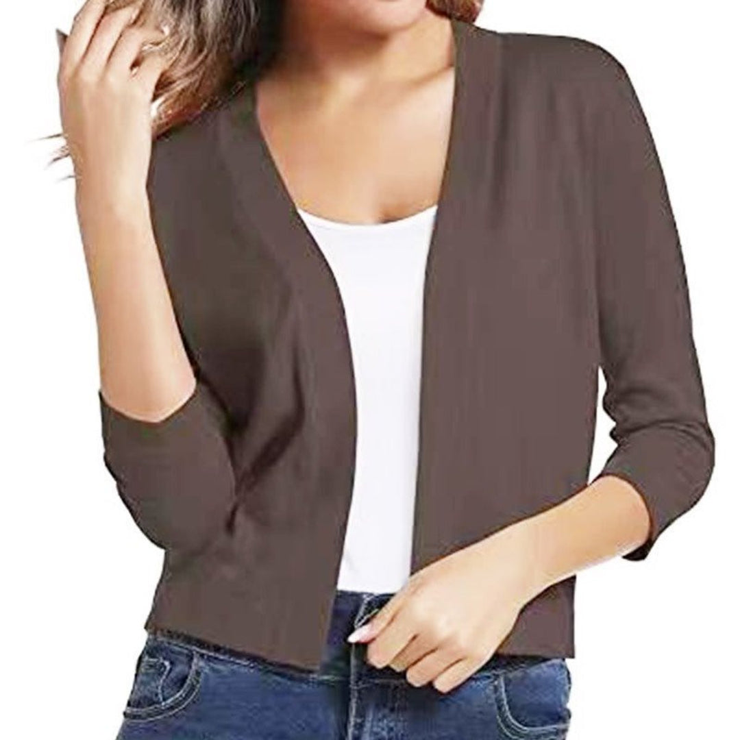 Rosalind open front cropped cardigan in navy blue, front view