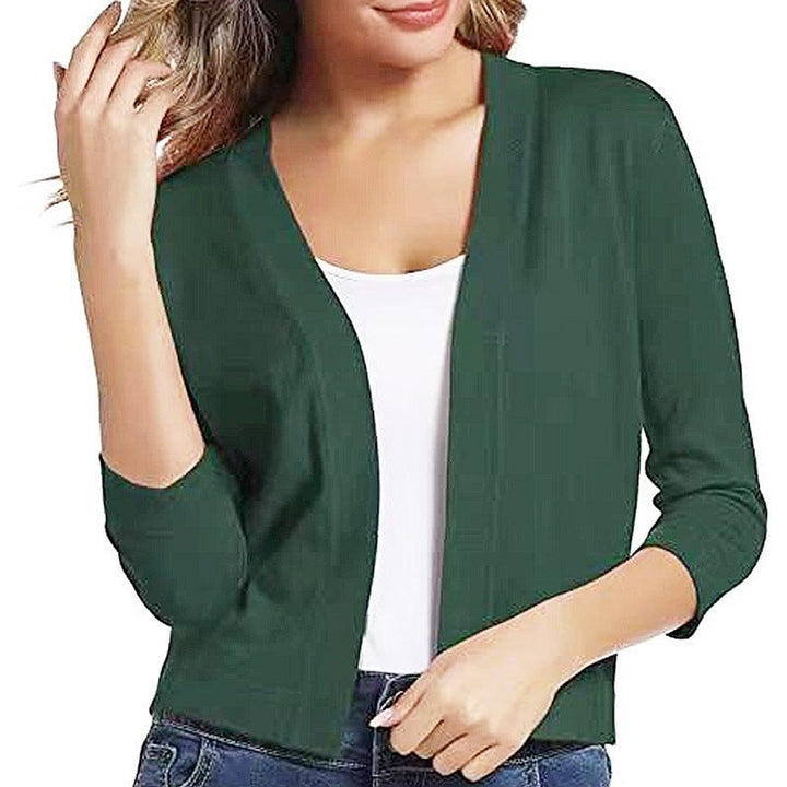 Rosalind open front cropped cardigan in navy blue, front view