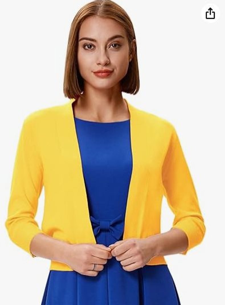 Rosalind open front cropped cardigan in navy blue, front view