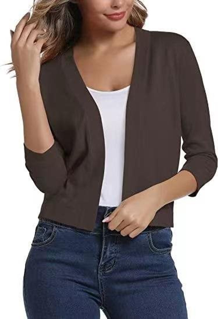 Rosalind open front cropped cardigan in navy blue, front view