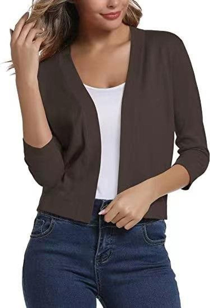 Rosalind open front cropped cardigan in navy blue, front view