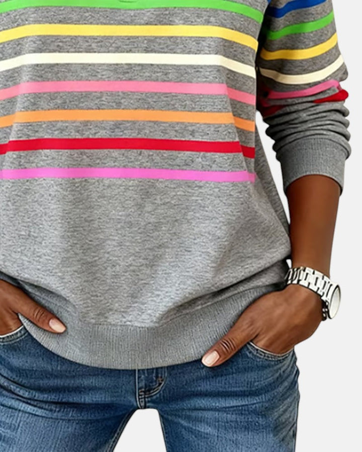 Rosalind striped quarter zip sweater in white, front view