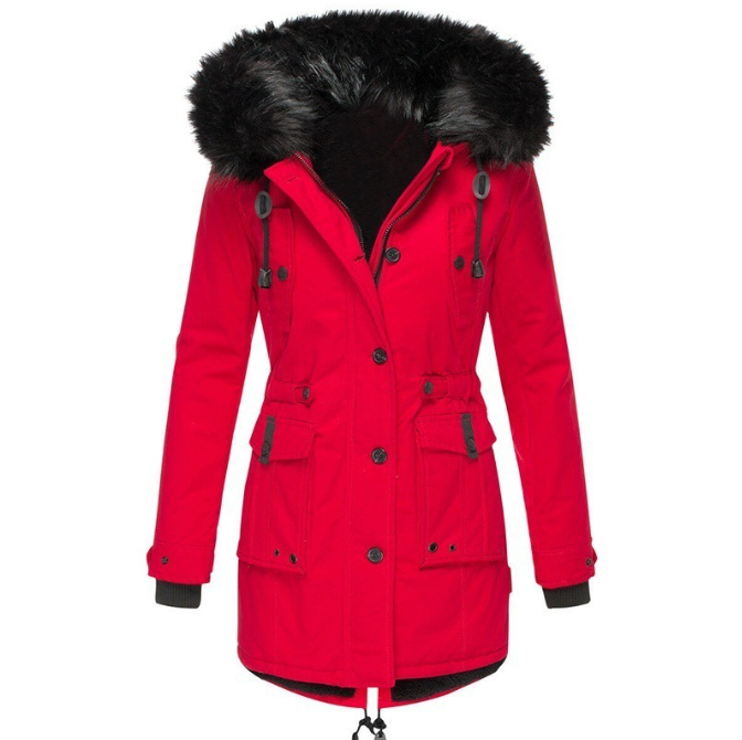 Rosalinde faux fur hooded parka jacket in pink, front view